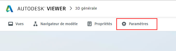 Menu parametre autodesk viewer